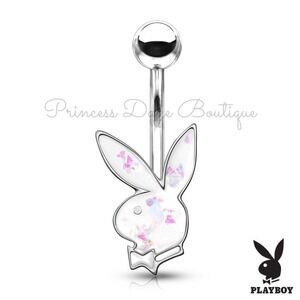 Playboy Bunny Navel Ring White Opal Belly Button Ring